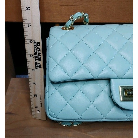 New Mint Green Chic Quilted Cross body Flap Shoulder Hand Bag Chain Strap Waffle - Picture 8 of 10